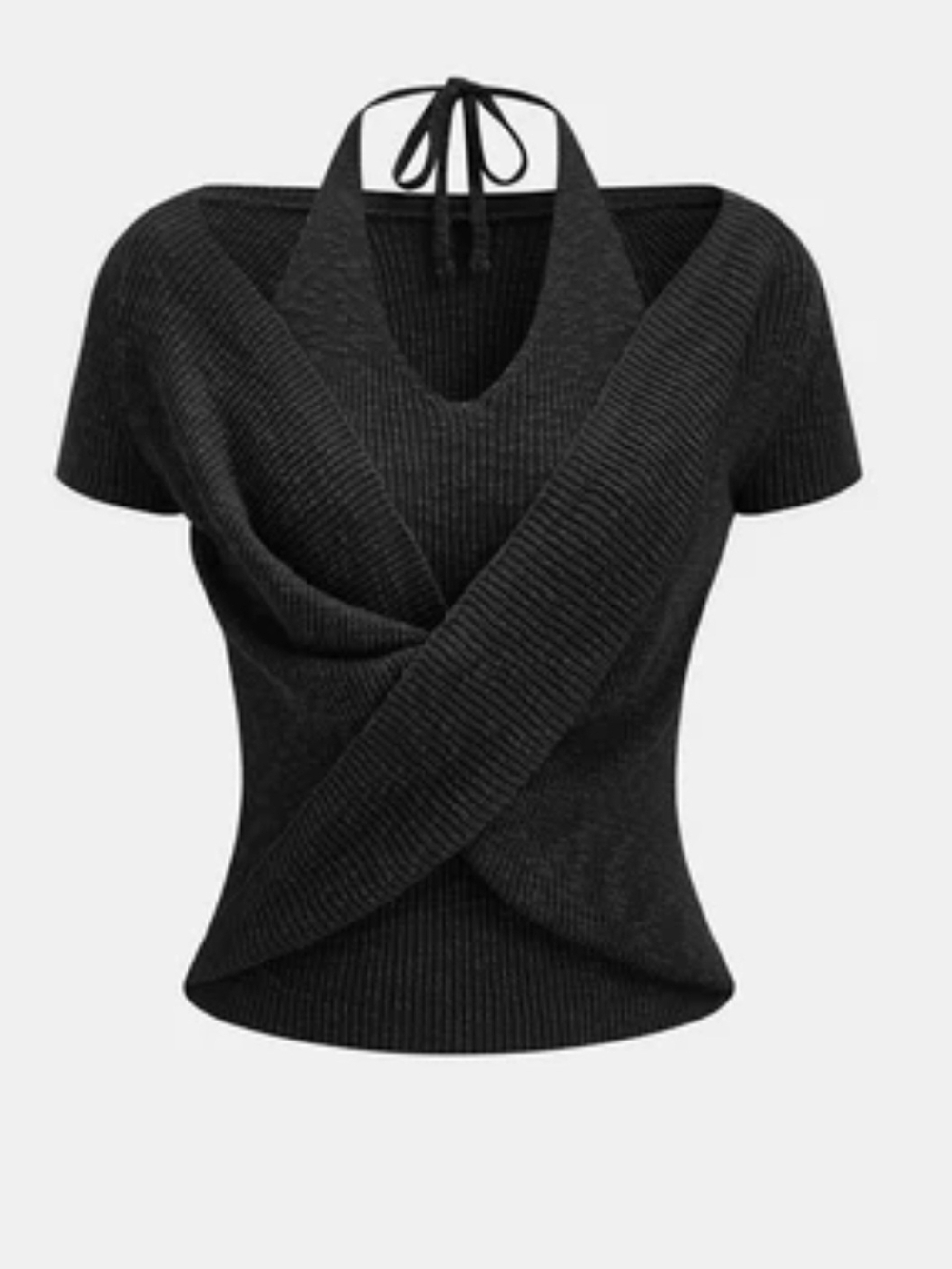 Chic Black Wrap Knit Halter Top